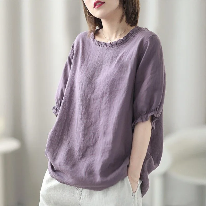 Women's Summer Retro Round Neck Women's Clothing Office Lady Fashion New Arrival Trendy Comfortable