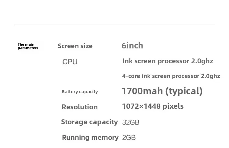 Leitor de e-book tela de tinta de 6 polegadas 300ppi leitura de livro de papel eletrônico
