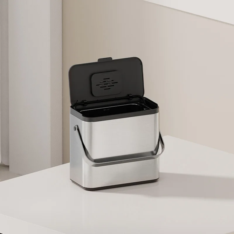 Household countertop seamless sticker stainless steel food waste trash can no bending deodorization hanging storage bucket
