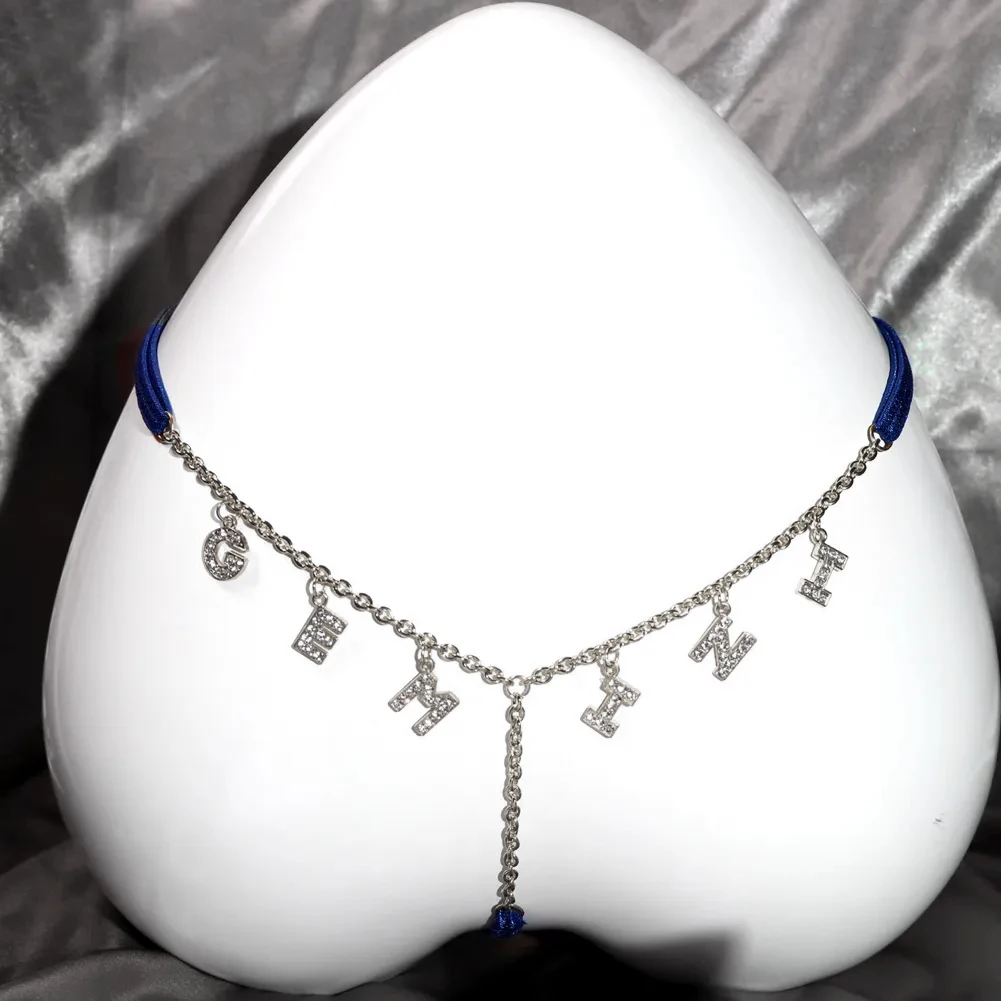 مثير المرأة مخصص ثونغ مع رسالة معدنية 12 الأبراج الجسم الخصر سلسلة مجوهرات سراويل فتاة تخصيص الملابس الداخلية هدية