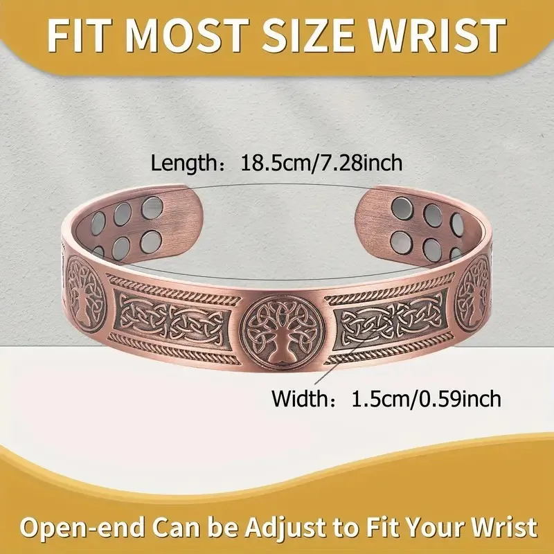 Vinterly Pure Copper Bracelet Yggdrasil Viking Adjustable Magnetic Bangles Arthritis Relief Health High Magnet Jewelry Resizable