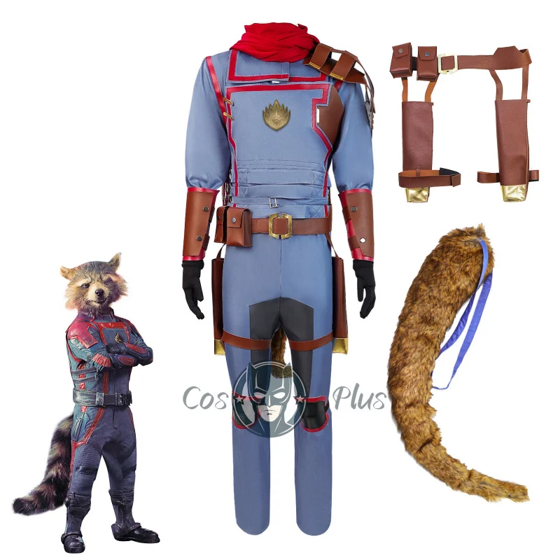 

Movie Raccoon cosplay Costume Adult Men Uniform Suit With Tail Rocket Alkane bear Role play Costume Halloween Carnival Clothing