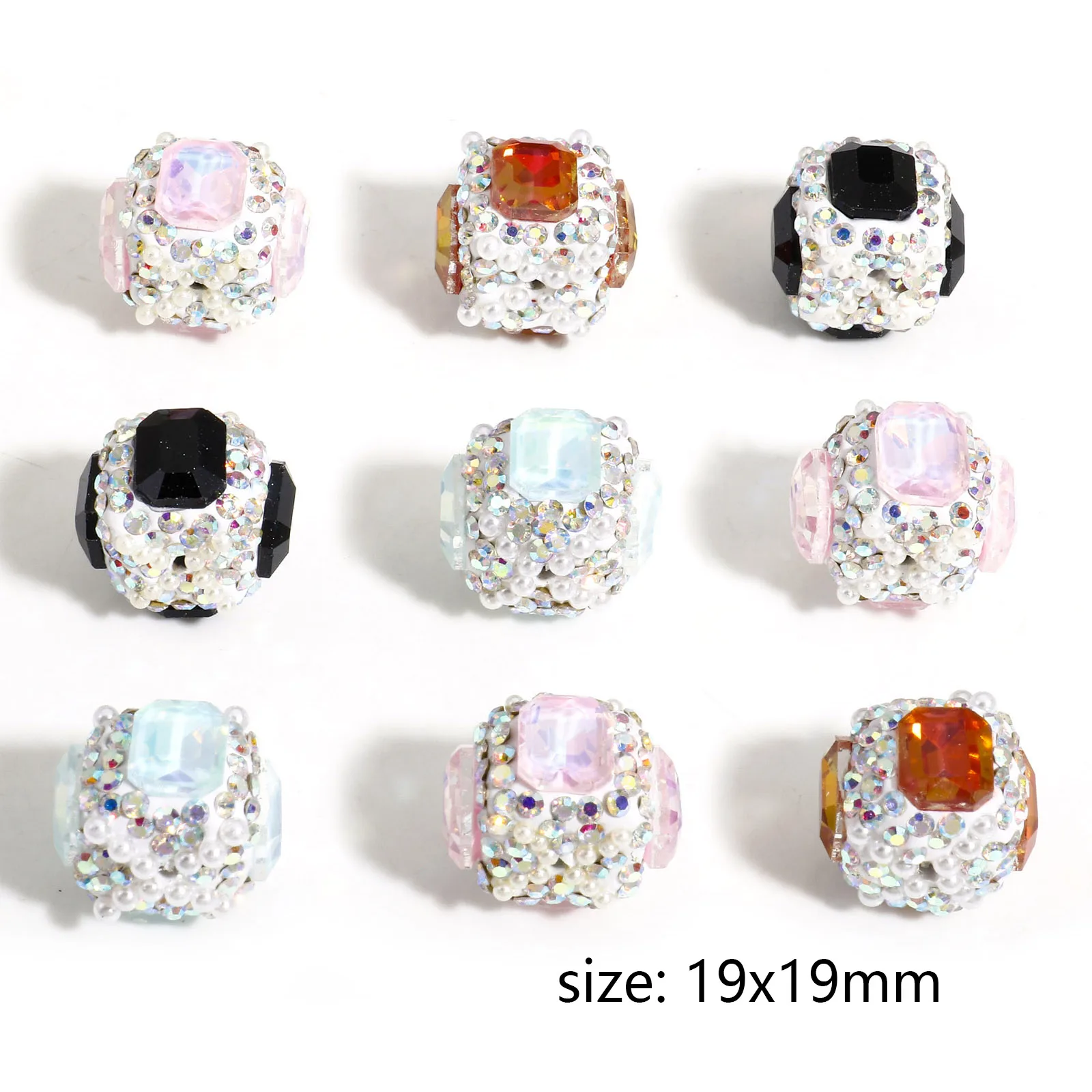 2 pcs Cube Rhinestone Beads Polymer Clay Beads For DIY Bracelet Necklace Jewelry Making 19mm x 12mm, Hole: Approx 1.6mm