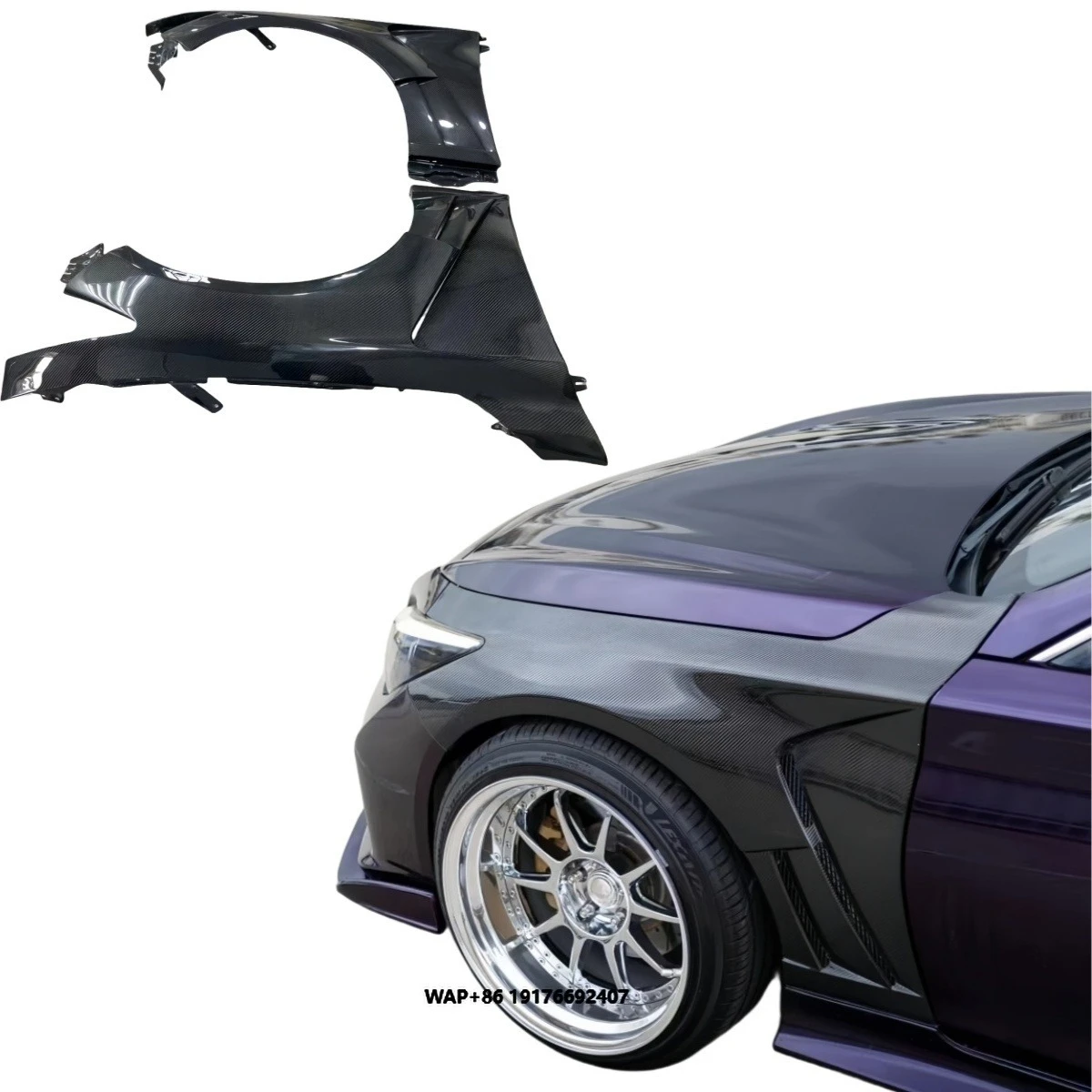 For Infiniti Q50 KZ Style Vented Wet Carbon Fiber Front Fender Pair Body Kits