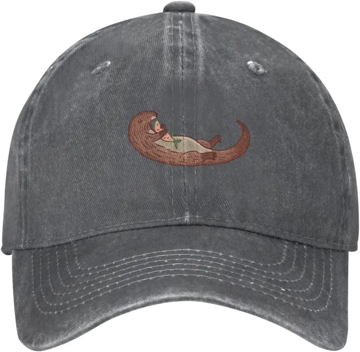 Otter Fish Cute Distressed Adjustable Washed  Mens Dad Trucker Hat Baseball Ball Cap for Men