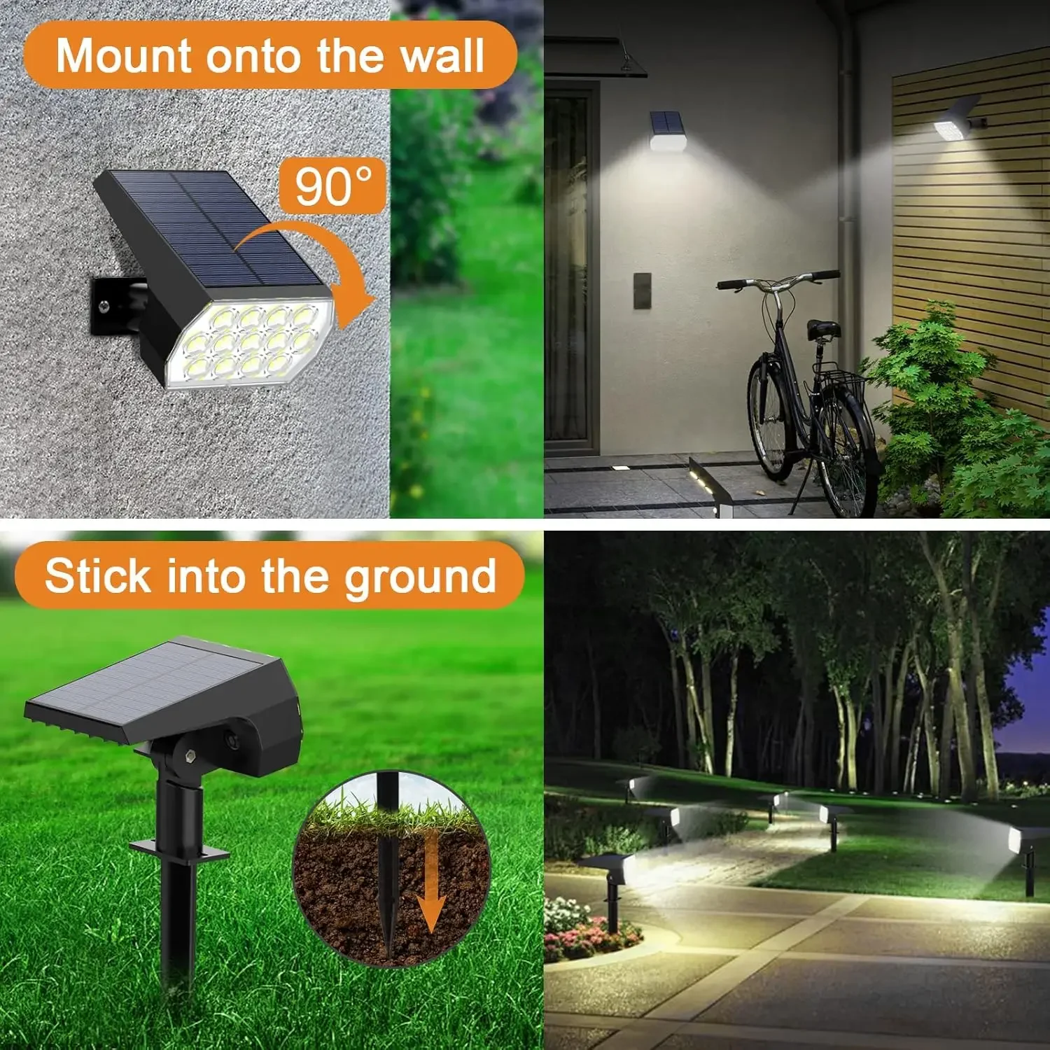 52 LED-Solarstrahler für den Außenbereich, IP65, wasserdicht, mit 3 Modi, Landschaftsbeleuchtung für Gehweg, Hof, Garten – Detail 6