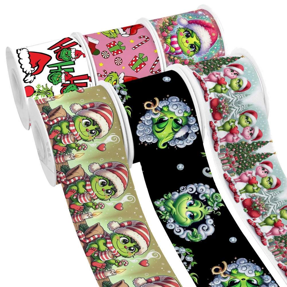 عيد ميلاد سعيد الكرتون غرينش نمط Grosgrain الشريط لتغليف الهدايا DIY بها بنفسك الخياطة الفن 10 ياردة شريط من الساتان