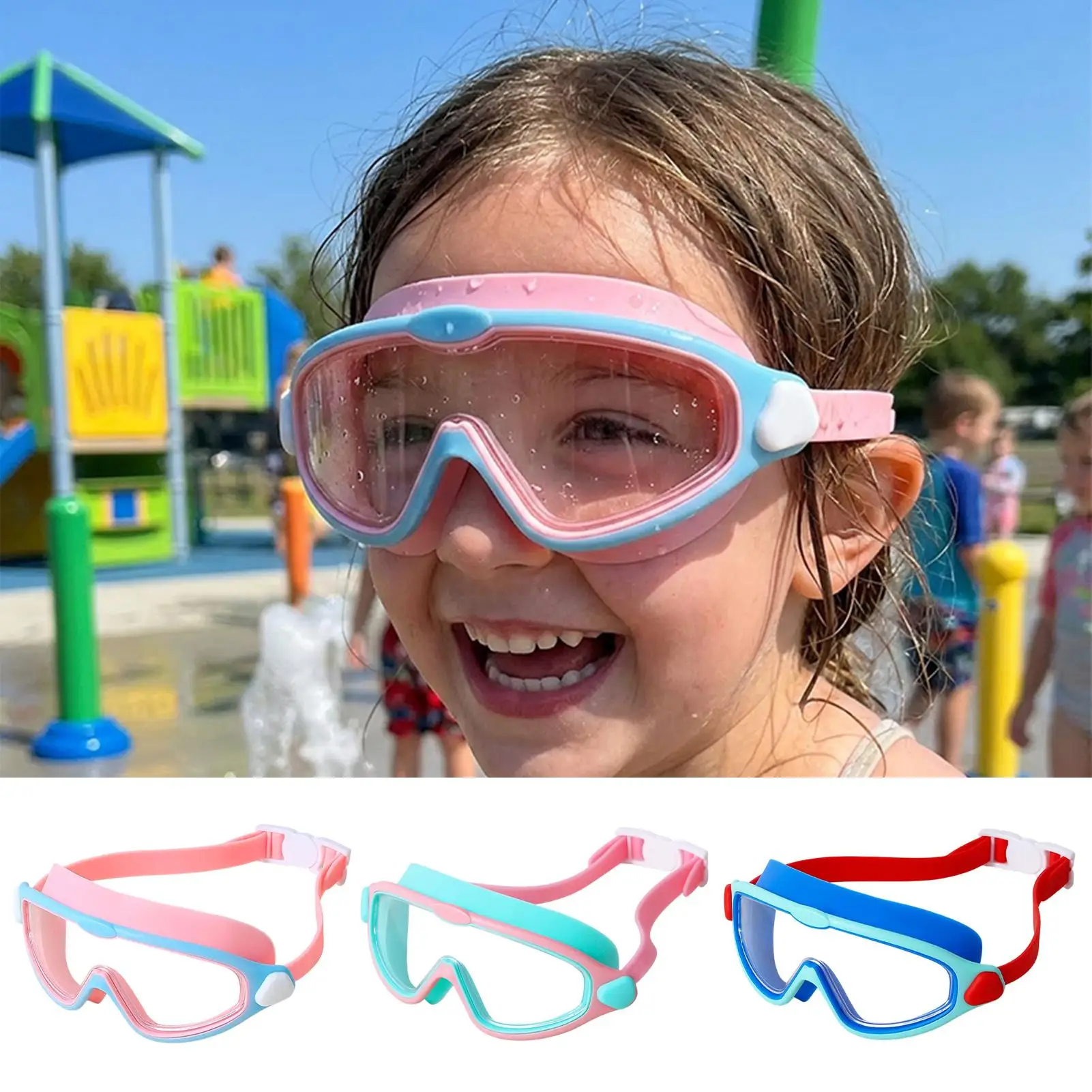 Kids Swim Goggles Leak-Proof Anti-UV 180 Wide View Adjustable Pool Goggles Kids For Boys Girls Youth Aged 3-15 Pool Beach view 2
