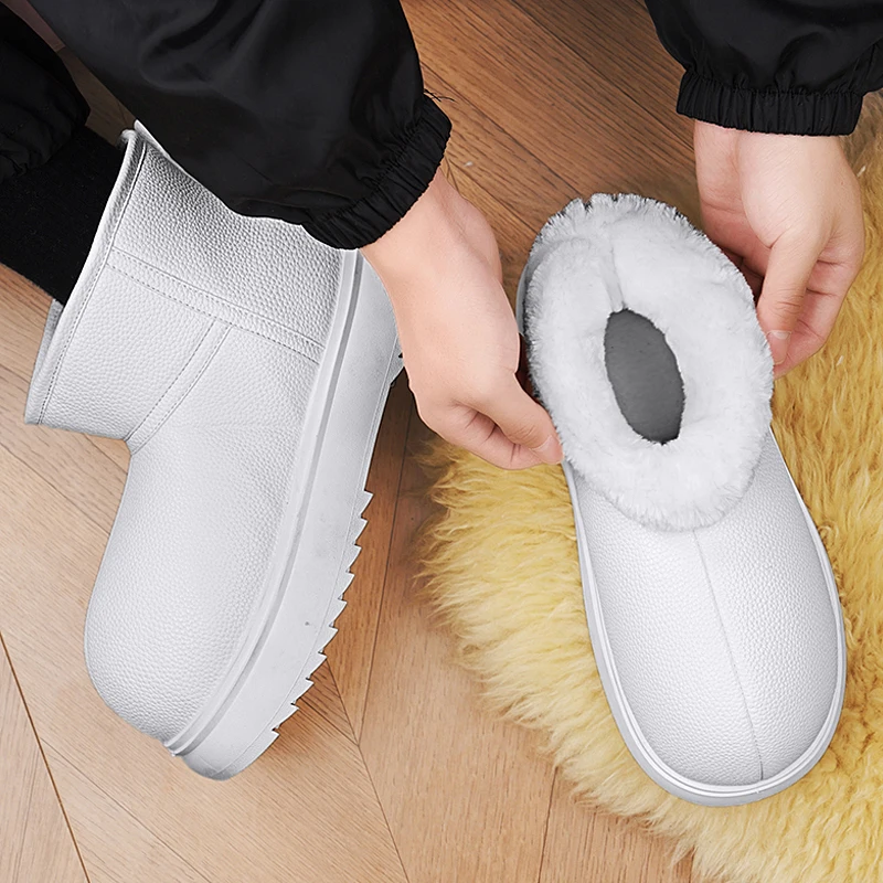 

Men Platform Thick-Soled Snow Boots Warm Fleece-Lined Bread Shoes New Winter Waterproof Short Tube Elevated Cotton Shoes