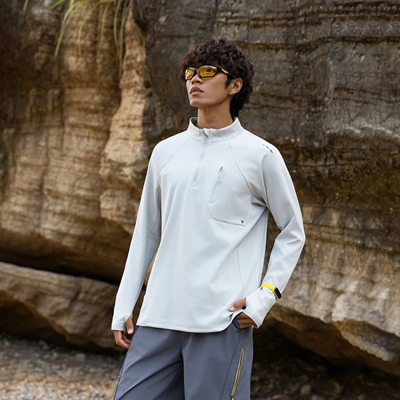 Men Women Stand Collar Outdoor Sport Long Sleeve Loose Casual Lightweight Quick Dry T-shirt Unisex Hiking Camping Track T Shirts