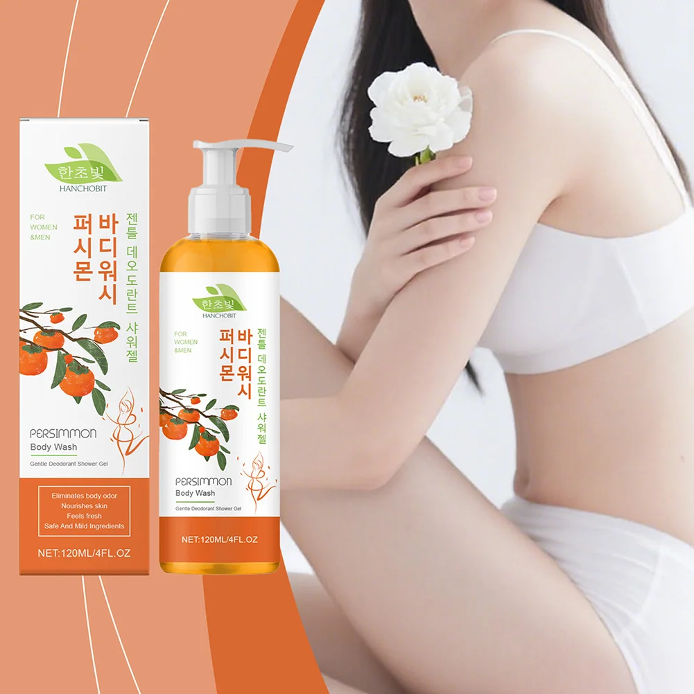 120ml Persimmon Body Wash,Gentle Daily Moisturizing Shower Gel,For Odor Control Natural Deodorant Soaps For Skin Care