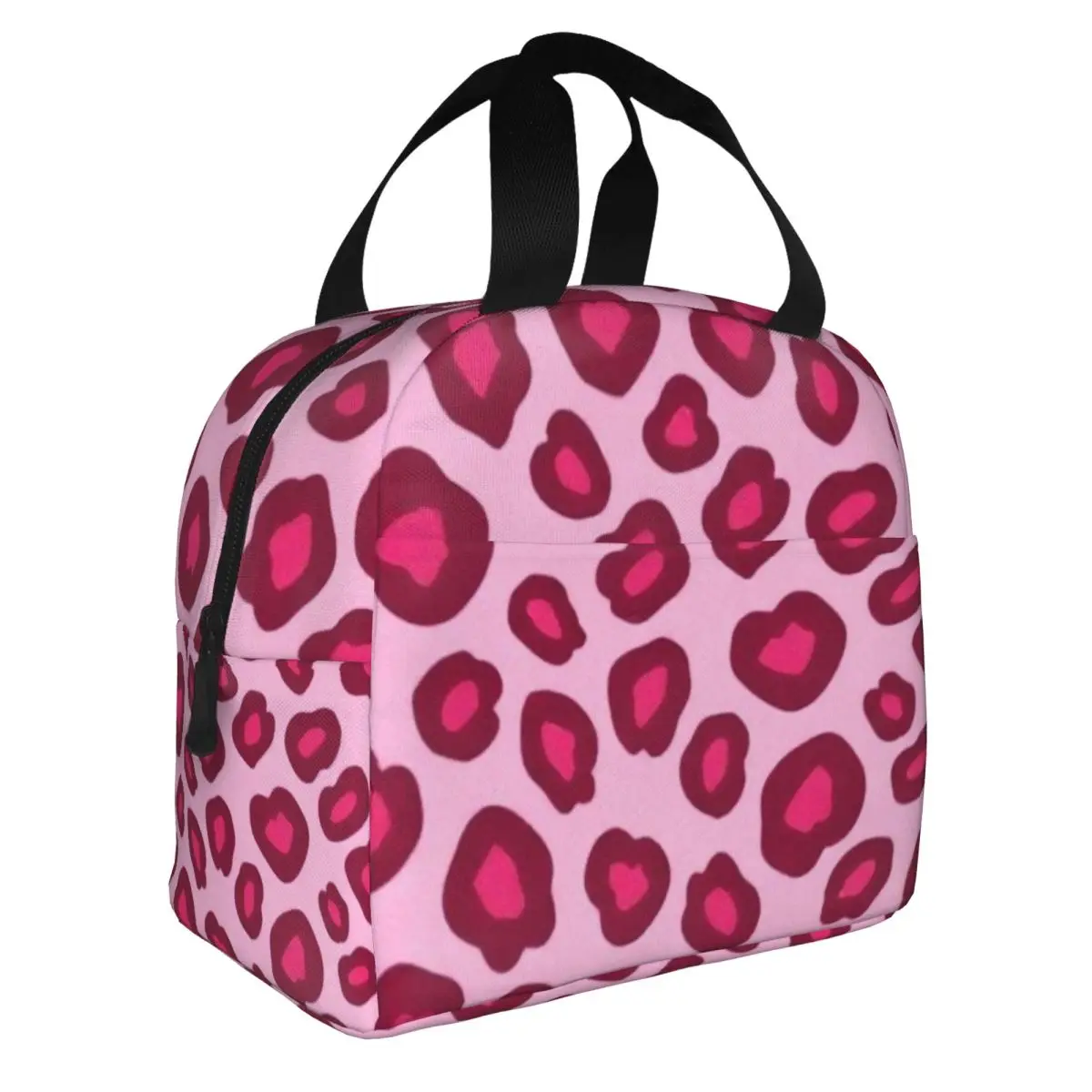 Pink Leopard Print Insulated Lunch Tote Bag for Women Resuable Cooler Thermal Food Lunch Box Outdoor Camping Travel