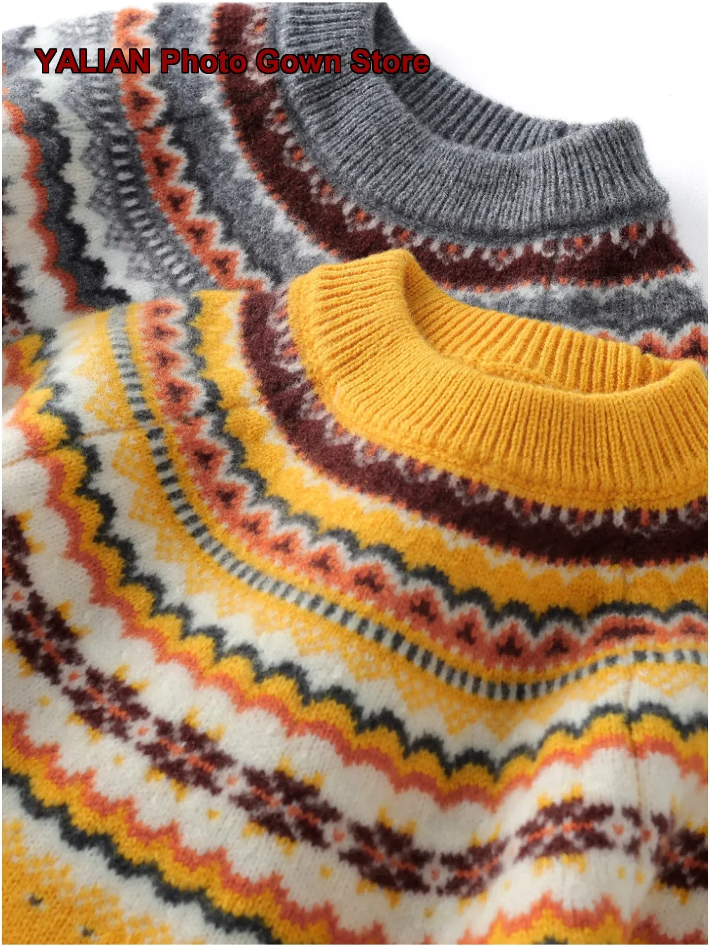 Kids Thickened Jacquard Sweater Boys Girls Christmas Red Fair Isle