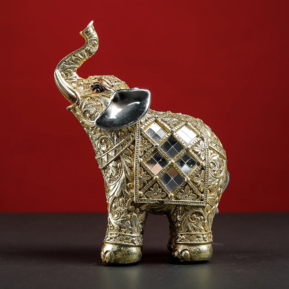 Elephant Lucky Feng Shui Statue Sculpture Chinese Wealth Figurine for Home Decoration Luxury Good Lucky Gift Table Room Decor