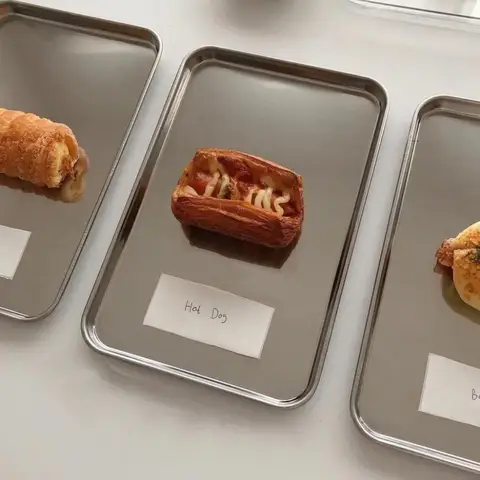 하이 퀄리티 304 스테인레스 스틸 케이크 디저트 접시, 금속 실버 보관, 얕은 트레이 식기, 과일 고기 커피숍 트레이
