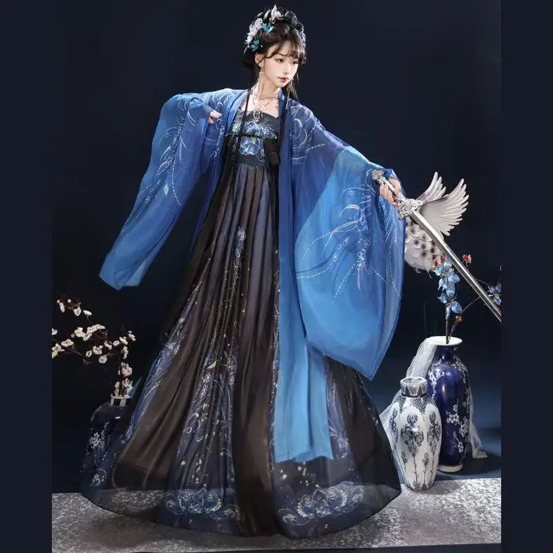 

Tang Dynasty Hanfu Women's Traditional Chinese Gradient Printing Dress Summer Beach Party Dance Skirt Cosplay Costume Vintage