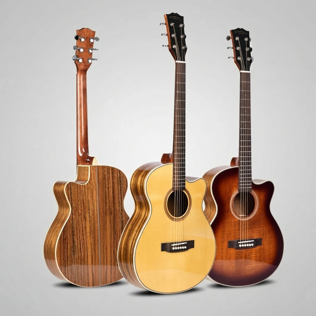 GA Shape Cutaway Folk Acoustic Guitar,Solid Spruce Top,Rosewood Fretboard,Gloss Surface,3Color Options For Beginner Music Lovers