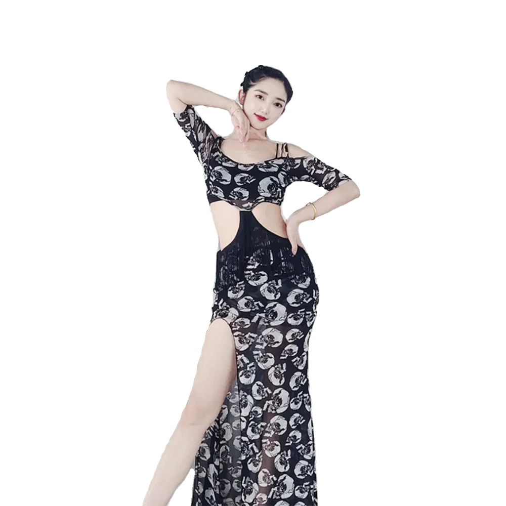 Belly Dance Tribe Night Wild Bone Flower Tassel Dress Off the Shoulder, Off the waist, Sexy Master Fan Dongfang Belly Dress