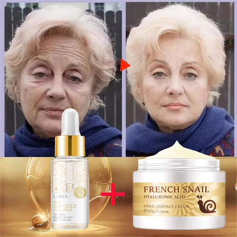 24K Gold Wrinkle Remover Facial Serum Anti-aging Lift Firming Snail Face Cream Fade Fine Lines Whitening Moisturizing Skin Care