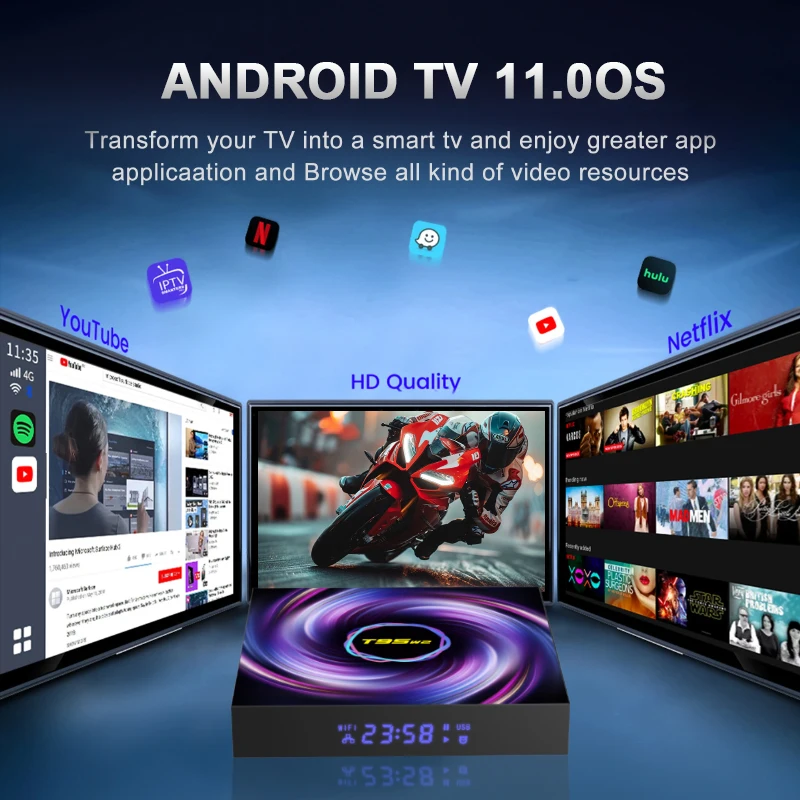 T95 W2 Smart Android TV Box TV Amlogic S905 6K@30fps 100M/LAN Dual Wifi2.4G/5G BT4.0 Google Assistant Media Player Set Top Box