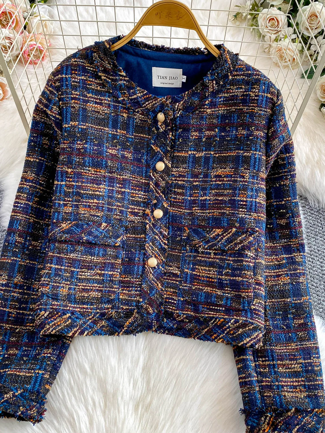   Tweed Jaet voor dames Winter 2025, faionable franjeontwerp, klein formaat Ele metalen knop, warme ort jas