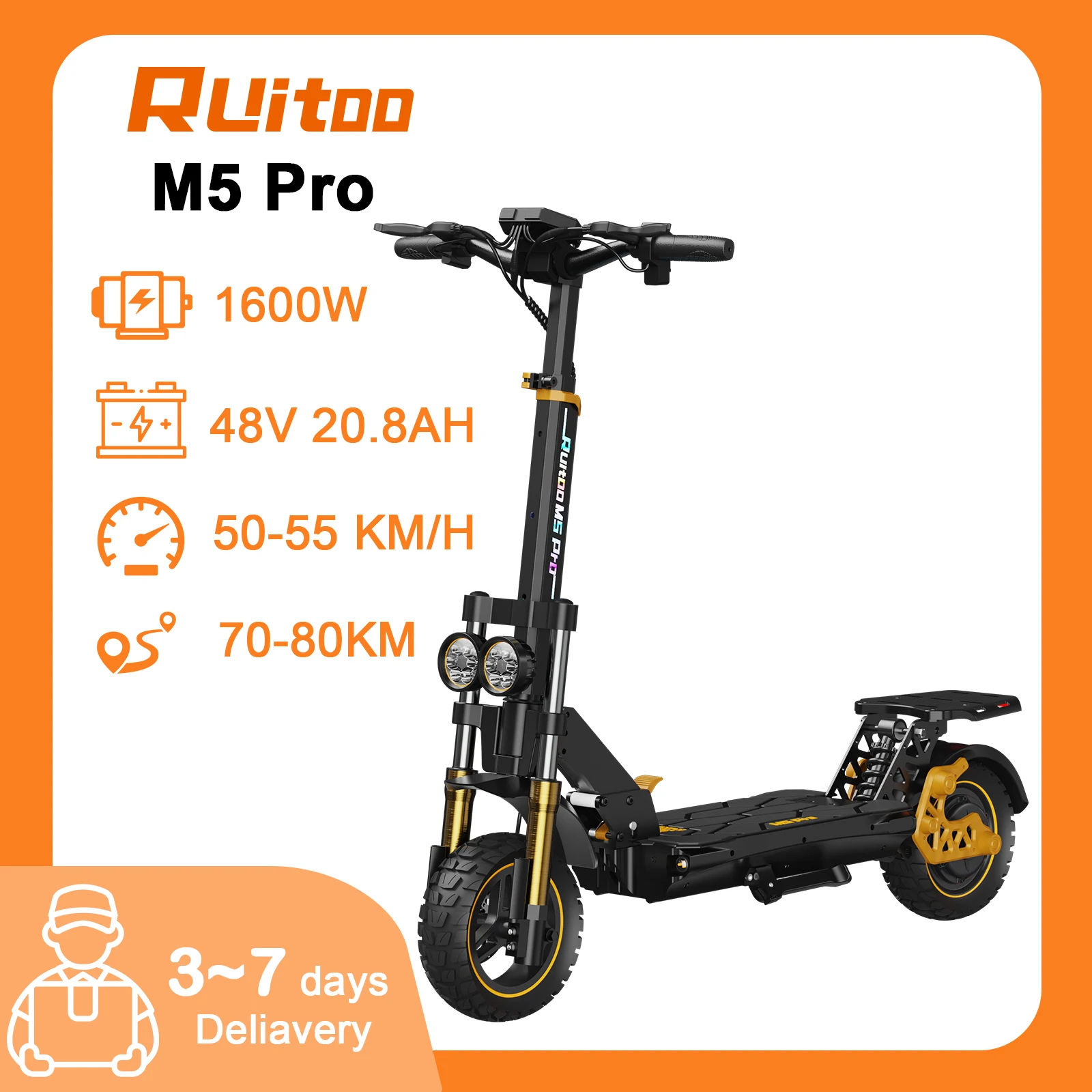 

Ruitoo M5 Pro Electric Scooter, Electric Scooter for adults 1600W power, Up to 55km/h, Large capacity lithium battery