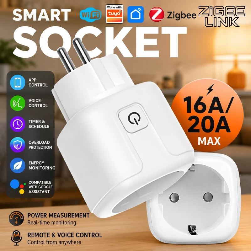WiFi/Zigbee3.0 Smart Plug 16A/20A Smart Socket With Power Monitoring Timing Voice Control Work with Alexa Google Home
