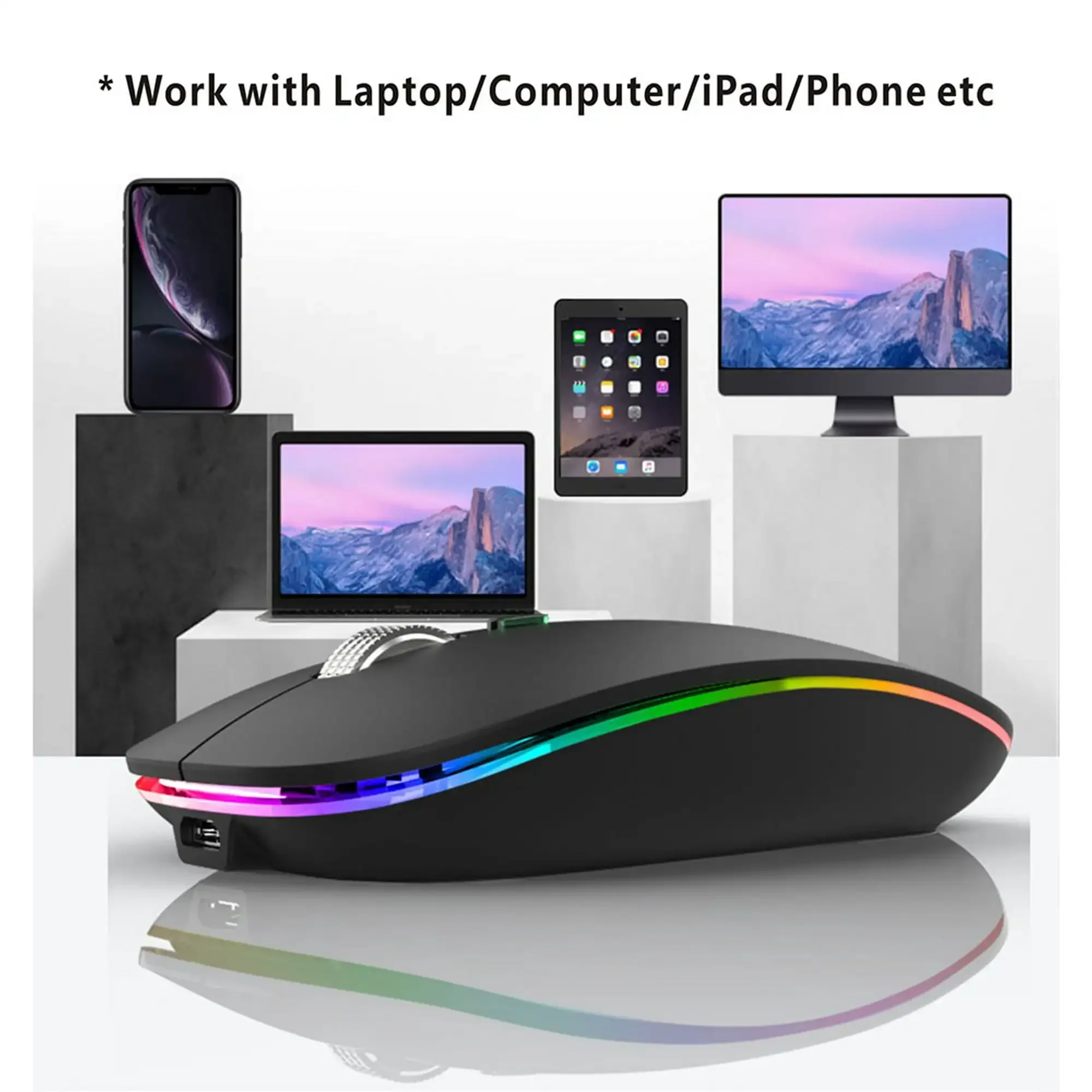 Wireless Bluetooth Mouse Rechargeable Mouse Dual Mode Bluetooth 5.1 2.4G with USB Receiver Computer Mice