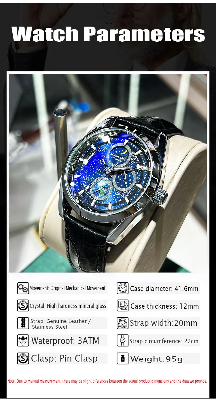 Starry Sky Full Night Light Multifunctional Mechanical Watch for Men, High Beauty Blue Light Watch, Fashionable Waterproof