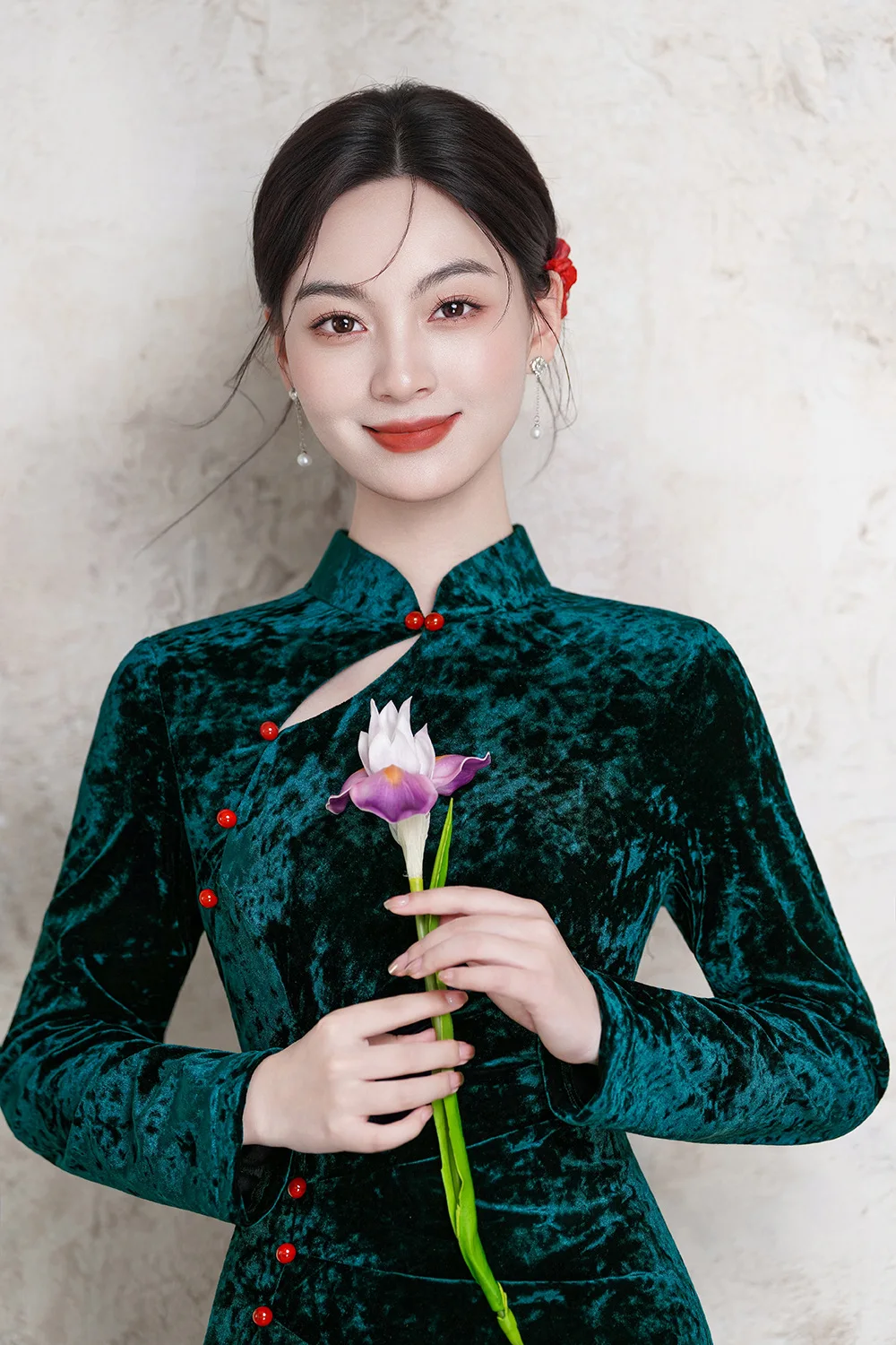 2025 herbst Winter Neue Cheongam Frauen Elegante Qipao Blume Drucken Chinesischen Stil Kleid Langarm Bankett Vestidos Hanfu Kleid