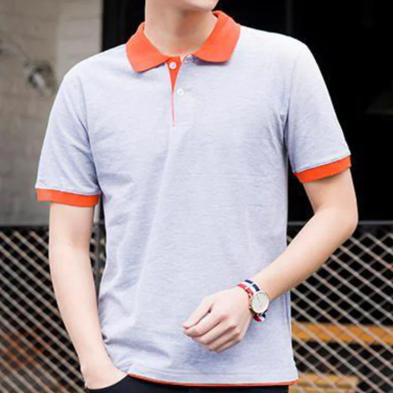 Contrast Color Lapel Short-sleeved POLO Shirt Fashionable Personalized Button Summer Top Versatile Casual Men's Clothing