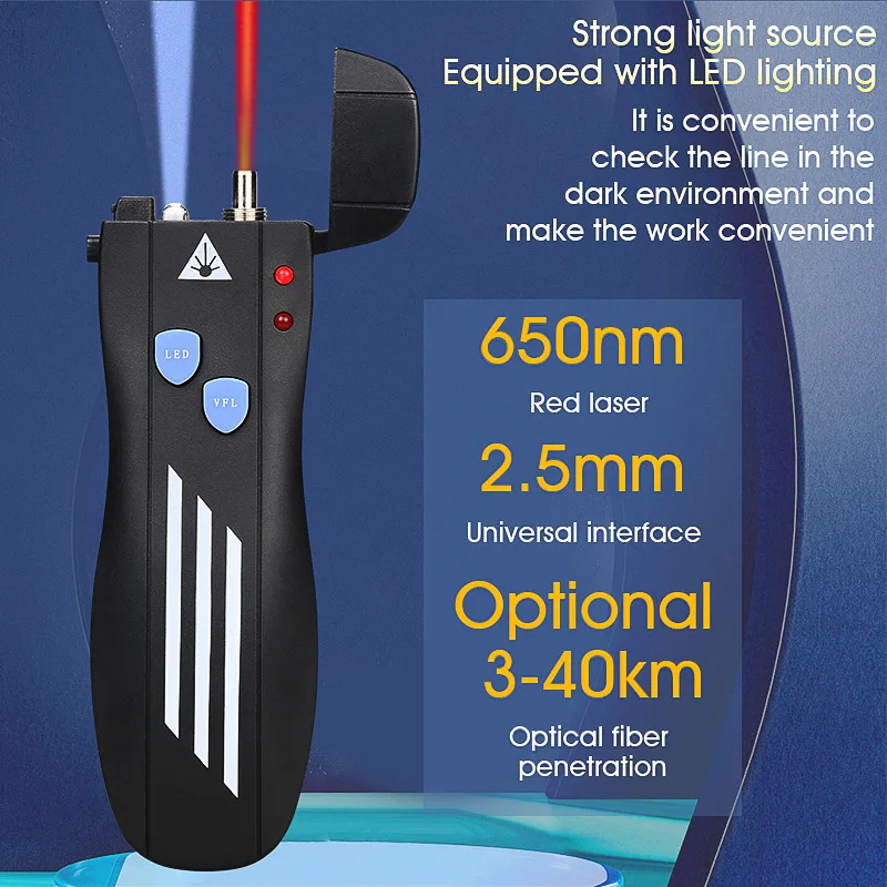 Visual Fault Locator 40km Upgraded Strong Light Source Fiber Optic Line Testing Engineering Tool 2.5mm 650nm