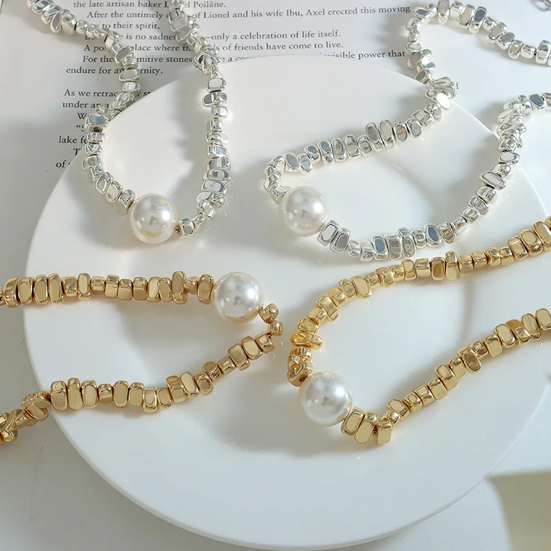 Stainless Steel Handmade Beaded Necklace For Women Gold Silver Color Women\'s Short Necklace Choker With Imitation Pearl Pendant