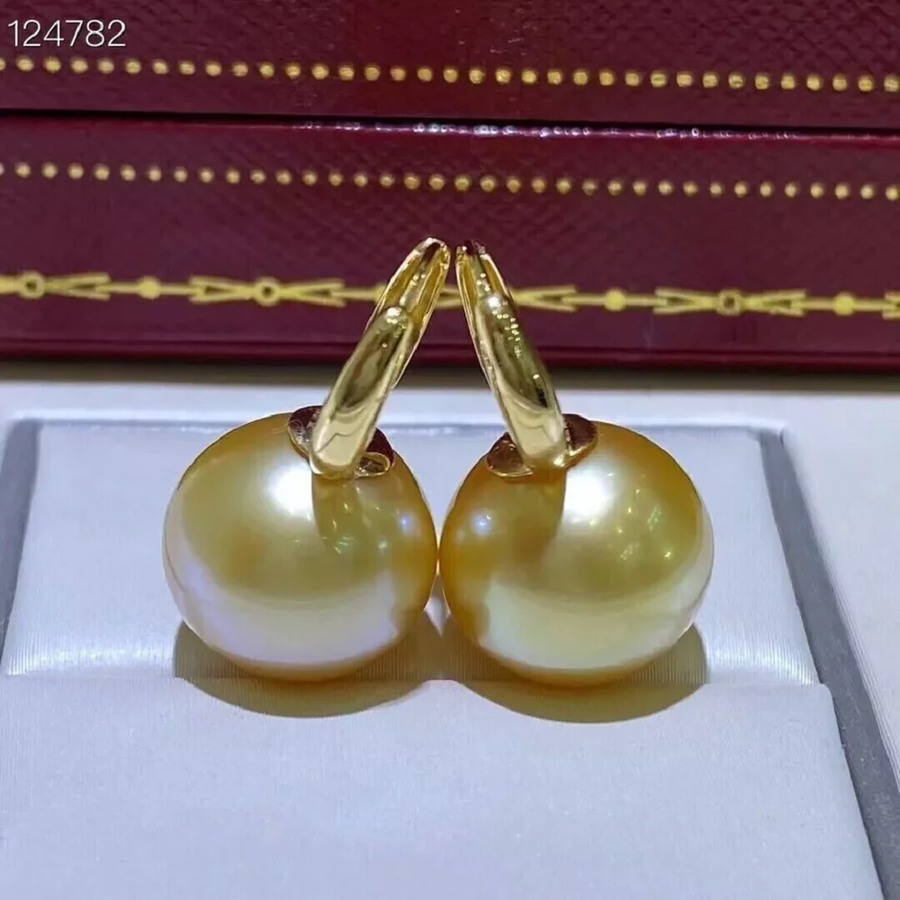 Gorgeous AAAAA 10-11mm True Natural Gold South Sea Round Pearl Earrings 925S 9-10mm 11-12mm 12-13mm