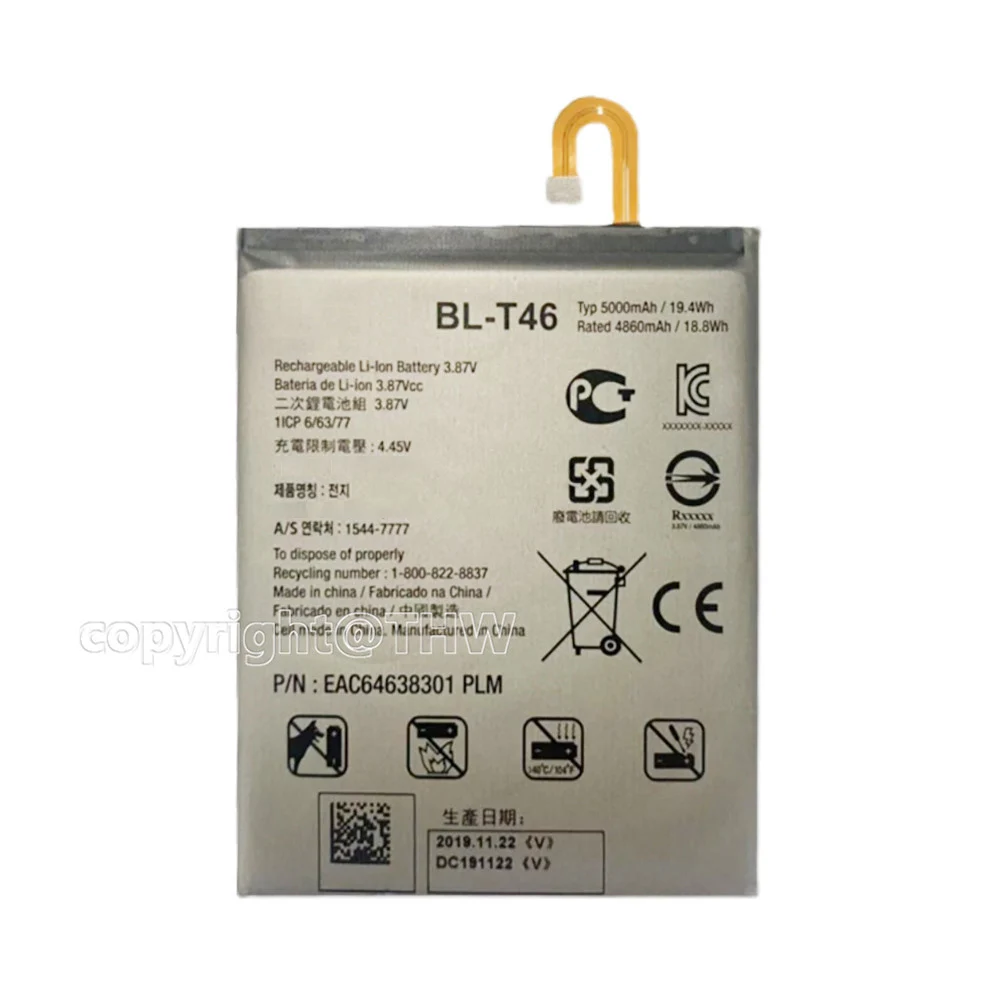 Batterie de remplacement d'origine BL-T46 5000mAh pour LG V60 ThinQ 5G LMV600VM V600VM V600QM5 BL T46 batterie + outils gratuits + code de suivi