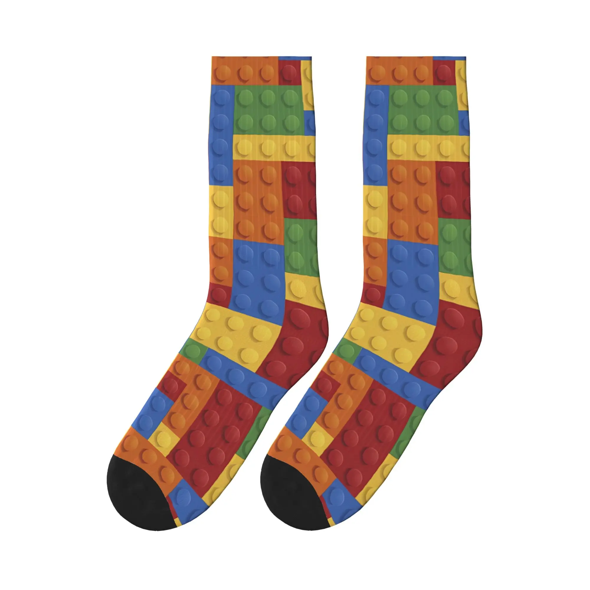 Vintage Primary Color Building Blocks Print Stockings Harajuku Socks Men's Soft Socks Autumn Running Sports Non Slip Socks