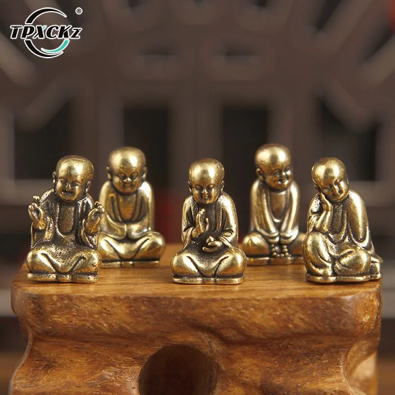SL 1PCS Pure Brass Zen Monk Statues 5 Zen Poses Tea Pet Vintage Figurines For Desk, Tea Table & Mindful Space Collectible Gift