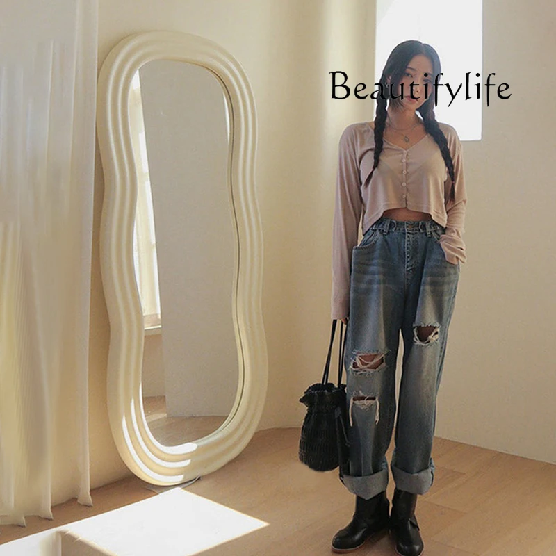 X Modern Cloud Mirror Girls Irregular Korean Style Aesthetic Floor Mirror Wavy Makeup Frame Spiegel Wand Living Room Decorations