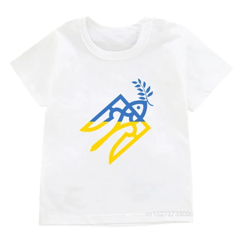 Ukraine Burning Trident Graphic Print T-shirts for Girls Clothes Children’S Tshirt Boys Tops Kids White Round Neckl Short Sleeve