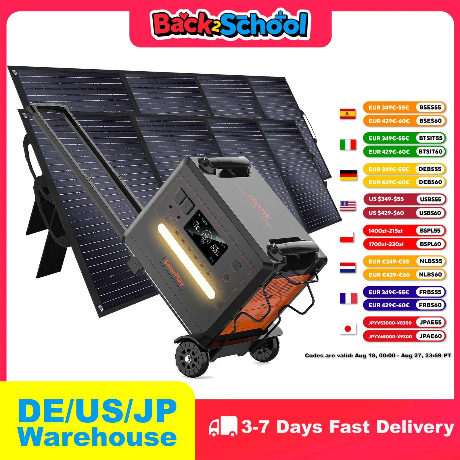 

SOLARPLAY Power Charging Station Portable Q2402M Rechargeable Batteries Waterproof Kit Solar Plate Mobile Charger Handle Trolley