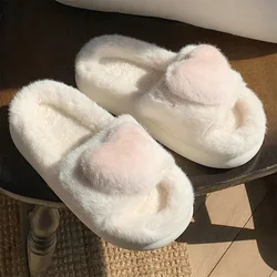 Pantofole soffici da donna punta aperta morbida suola spessa piattaforma diapositive coperta esterna casa inverno caldo peluche camera da letto scarpe antiscivolo