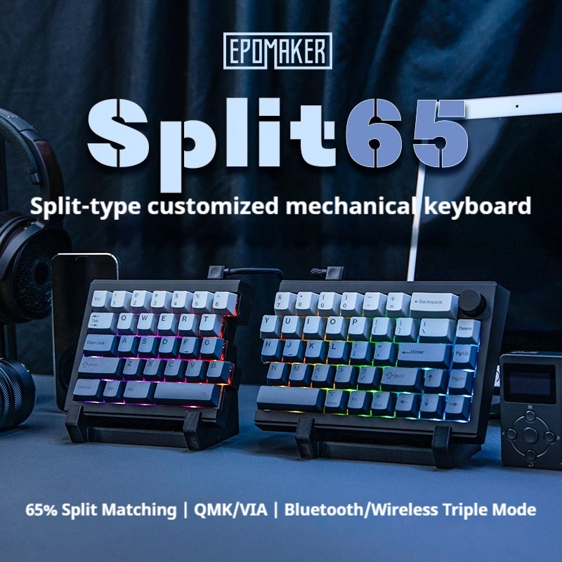 Customized Split 65 Mechanical Keyboard 68 Keys Three Connection Modes Supporting Hot Swappable Tablets Laptops Office Games