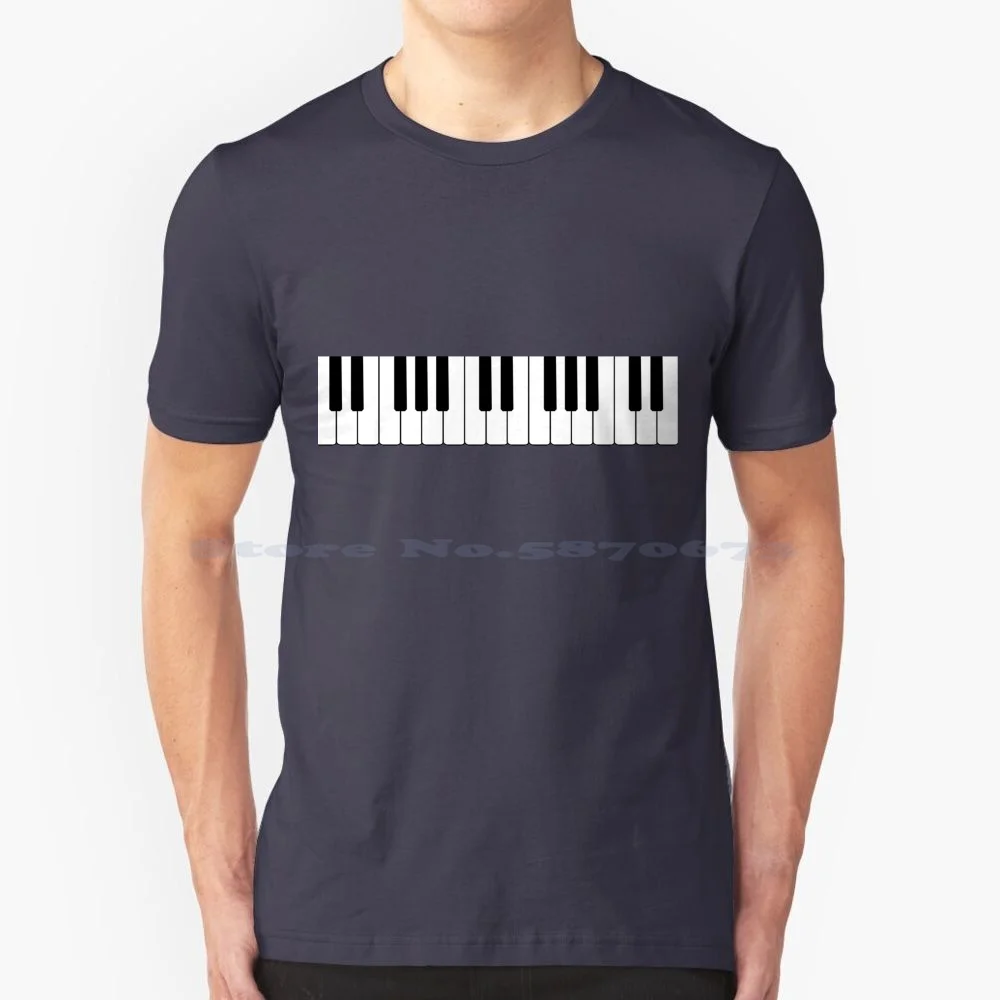 Piano T Shirt 100% Cotton Tee Piano Keyboard Black White