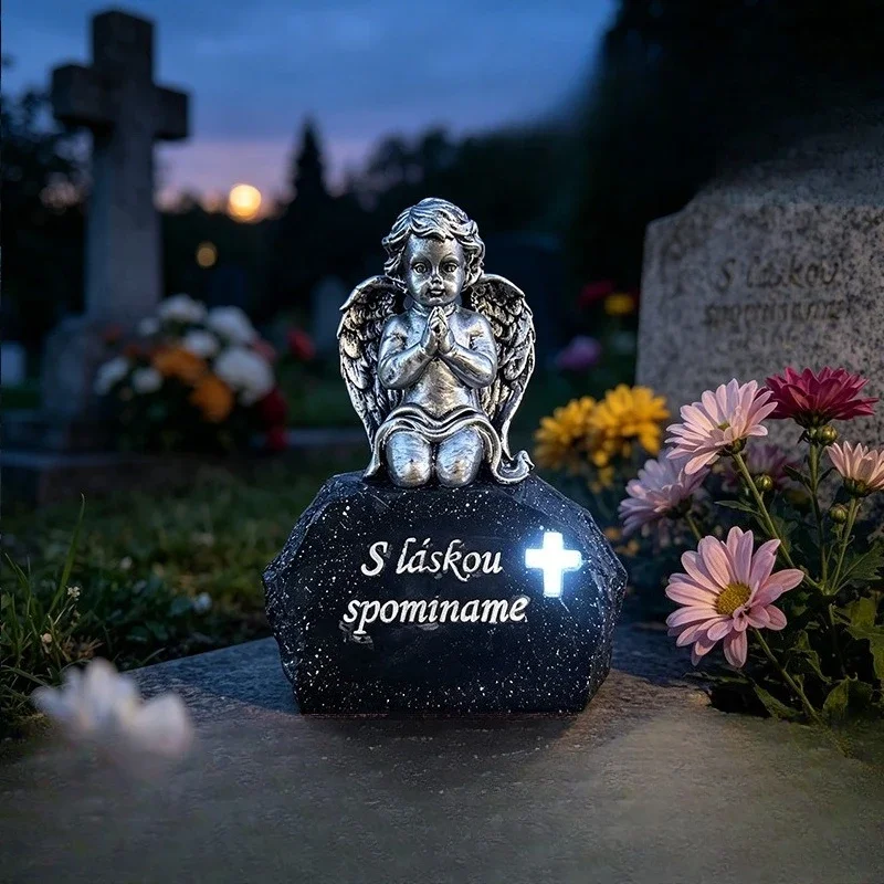 Simulation Angel Kneeling Stone Pet Tombstone Memorial Tombstone Outdoor Garden Garden Decoration Resin Ornament