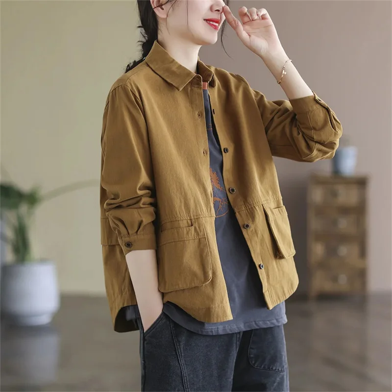 Twill Cotton Spring Women Windbreaker 2022 New Short Coat Women Single-Breasted Female Jackets Summer Outwear Short Sleeve Shirt