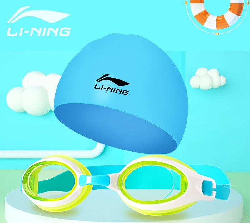 LINING Kids Anti-Fog UV Protection Waterproof Adjustable Silicone Swim Goggles+Caps Professional Sports Diving Eyewear Glasses