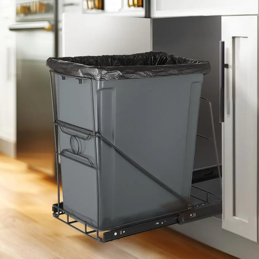 

Steel Kitchen Adjustable Trash Can Holder, Heavy Duty Cabinet Pull Out Kit, Fit 711 Gallon Trash Can, BlackTrash Can Not Include