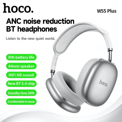 HOCO W55 Plus ANC auriculares supraaurales con reducción de ruido Bluetooth 5,4 auriculares deportivos inalámbricos montados en la cabeza para teléfono inteligente modo auxiliar