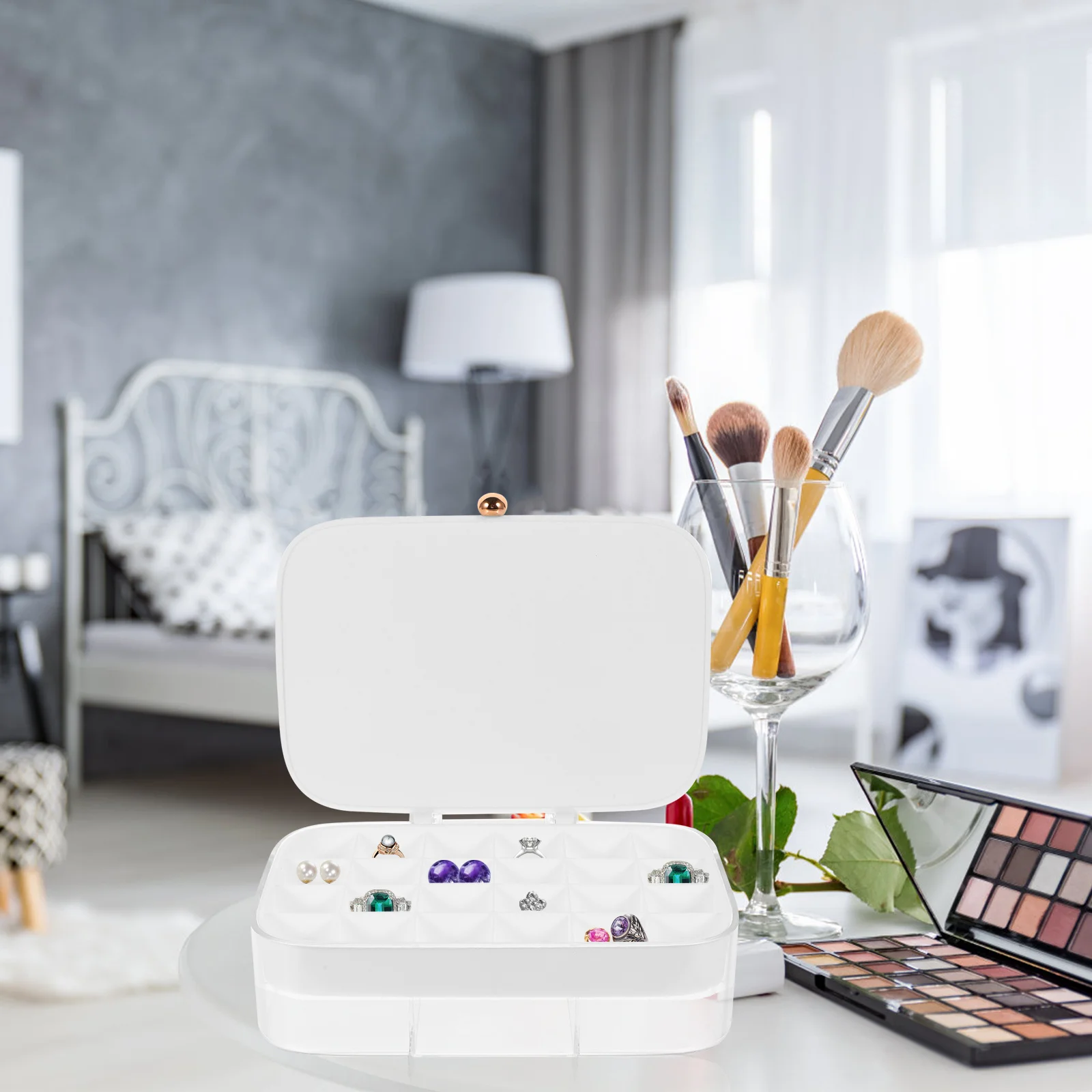 

Шкатулка для драгоценностей Компактный стильный органайзер для ювелирных изделий Держатель для колец Серьги Дисплей Коробка Дорожный футляр для женщин