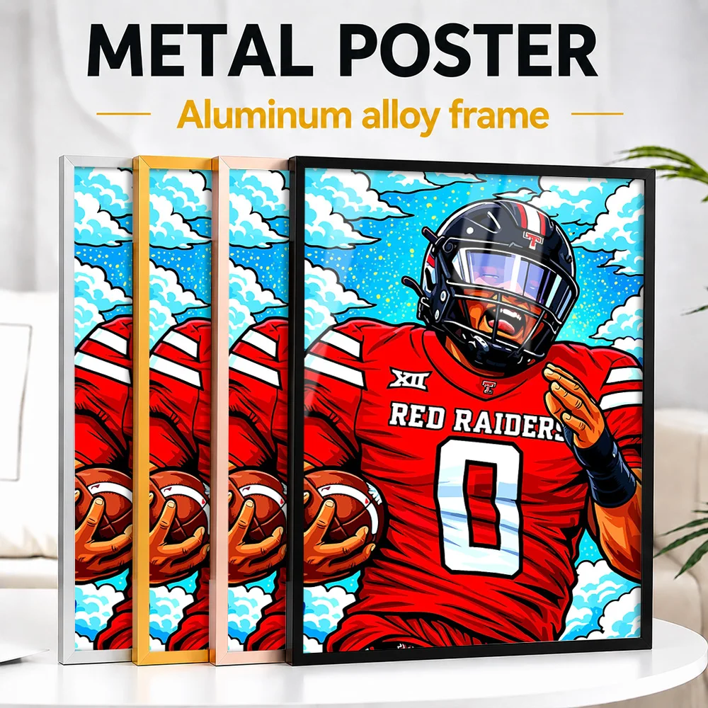 Football Player Pop Metal Poster With Aluminum Alloy Frame Customized Comic Style Wall Art For Home Office And Team Locker Room